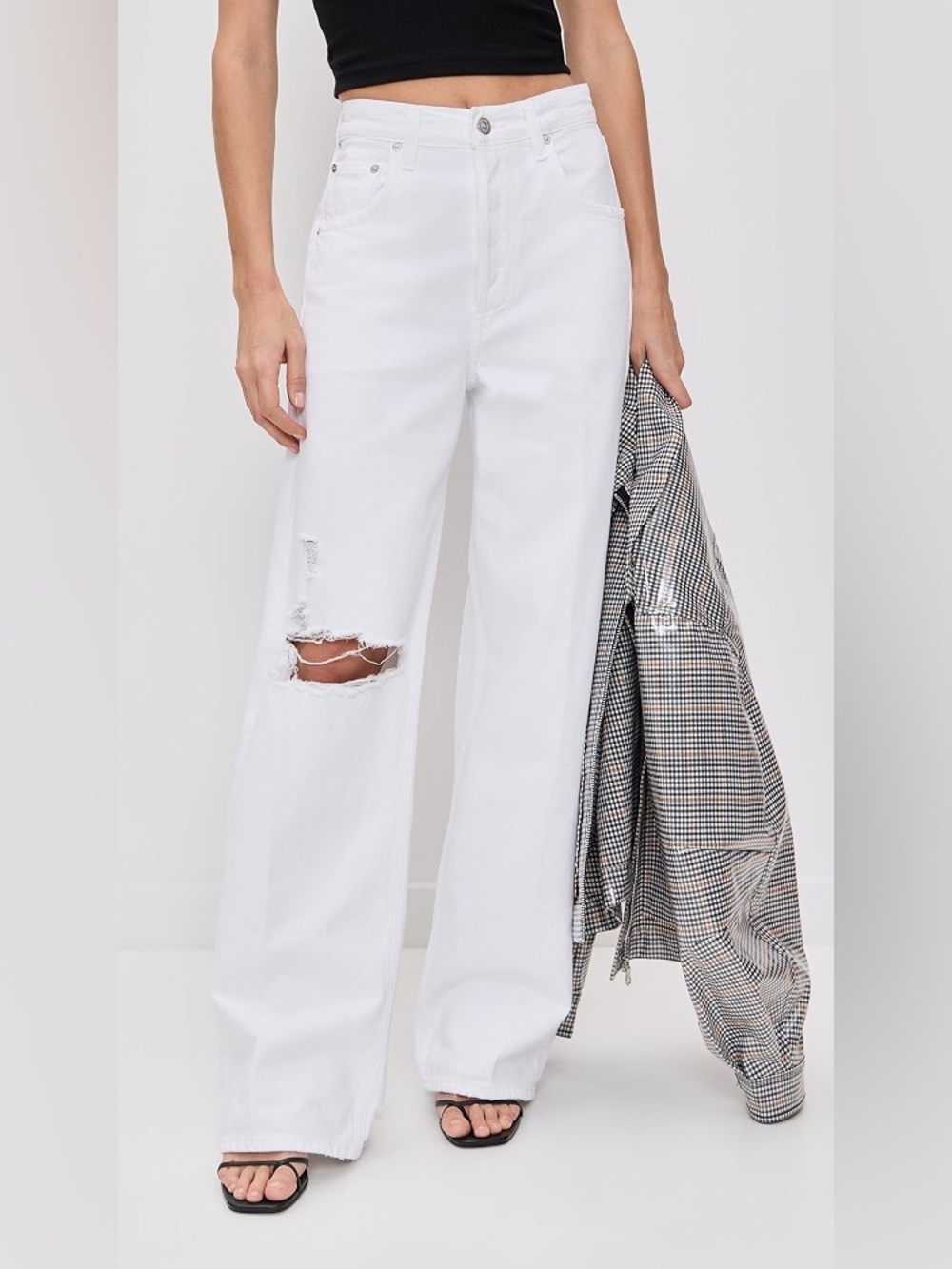 Citizens of Humanity Ayla Baggy High Rise Jeans in Zinc White Distressed 26